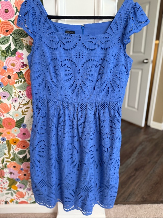 Talbots Dresses & Skirts - Talbots Cornflower Blue Ruffle Eyelet A-Line Dress Square Neck